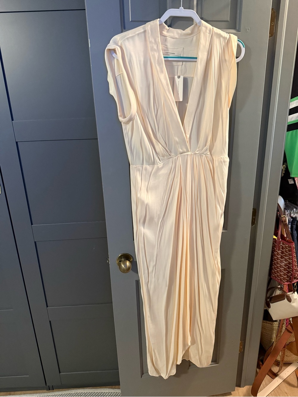 Anthropologie Cream V-Neck Pleated Dress